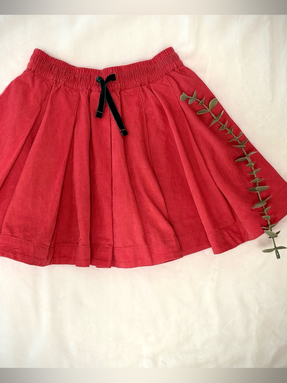 Mini Boden Red Pleated Skater Skirt with Black Drawstring